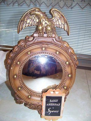 Vintage 60s Early American Syroco Convex Eagle Mirror Has Tags #1299