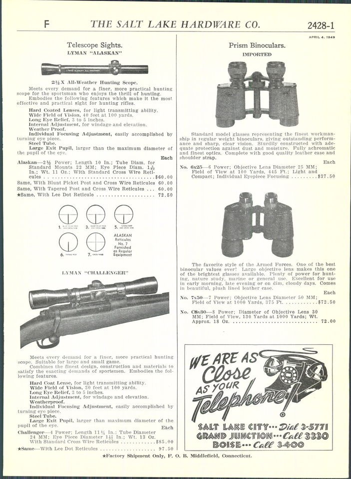 1948 49 ad lyman gun rifle challenger scope telescope time