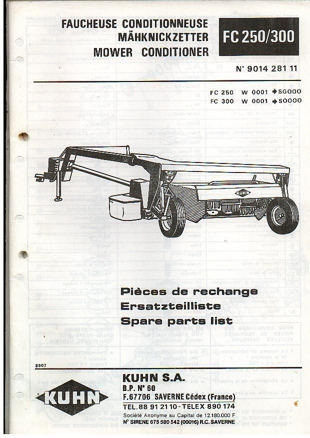 kuhn mower conditioner fc250 fc300 parts manual 