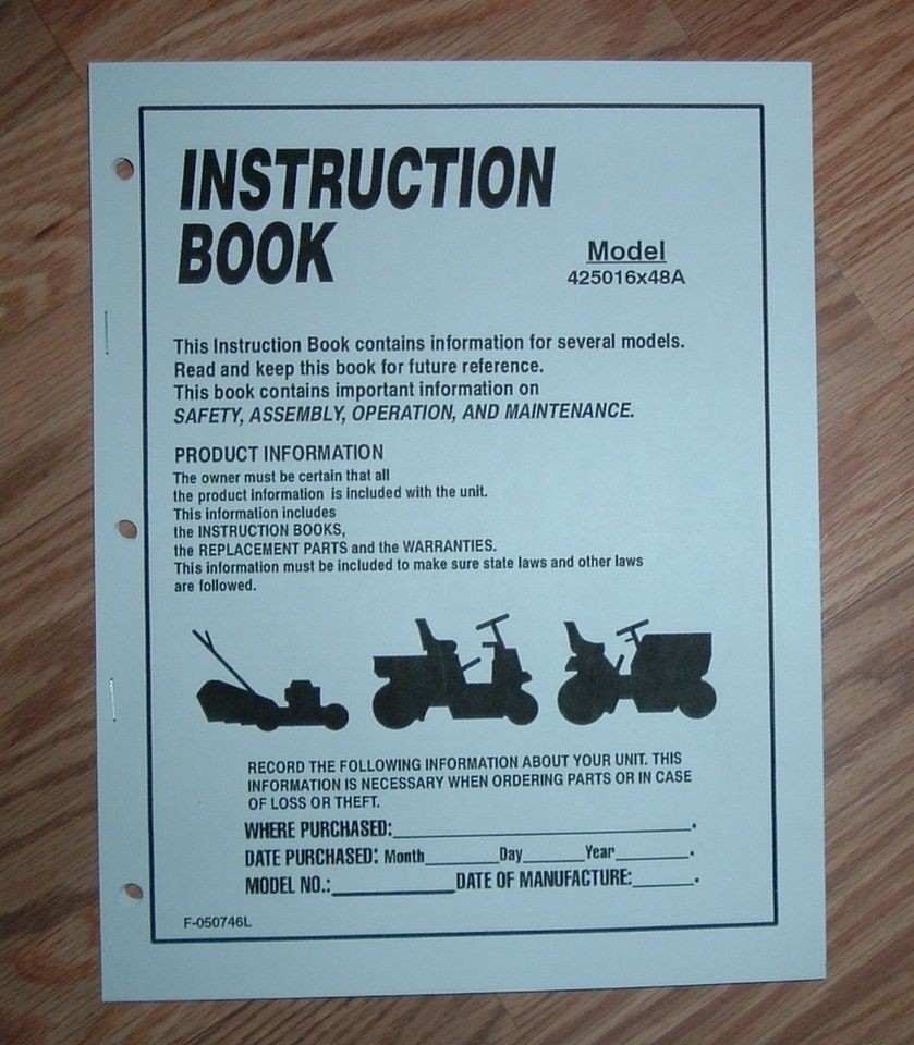 MURRAY 18 HP 425016X48A LAWN TRACTOR OWNERS MANUAL PARTS LIST
