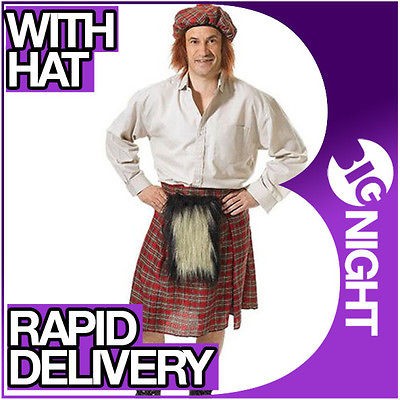 fun stag scottish scot jock sporran tartan kilt hat set