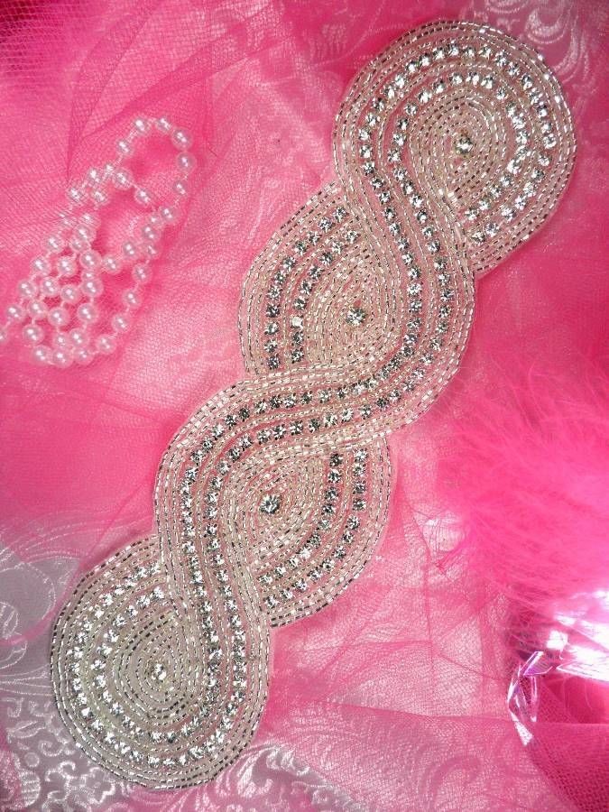 XR161 Braided Bridal Sash Silver Beaded Crystal Rhinestone Applique 9 