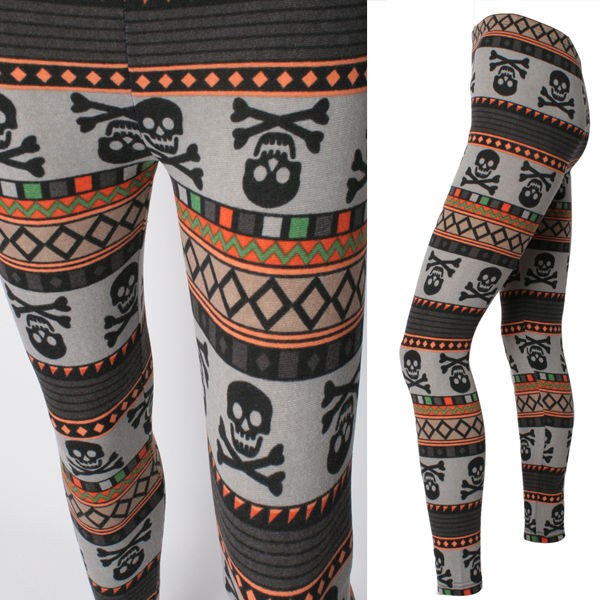   Striped Skeleton Skull Warm Women Girls Leggings Ankle Tights XS~ S