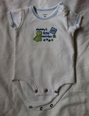 Carters Newborn Onesie White W/ Blue Stitch Monster 0 3 Months Baby 