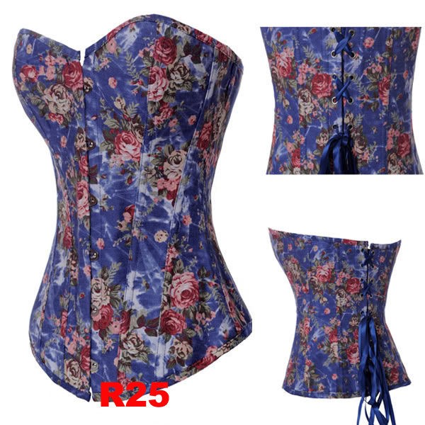 Sexy Floral Brocade Victorian Steel Boned Corset Basque Burlesque S 