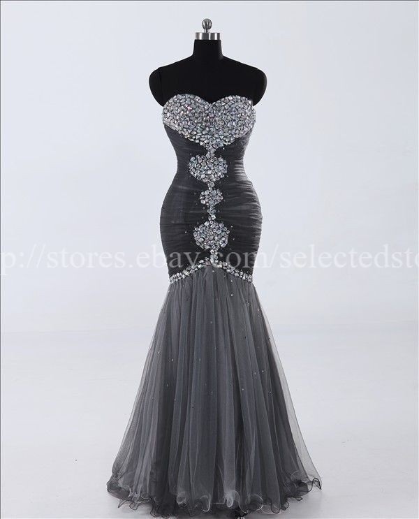 2012 Real Picture Mermaid Sweetheart Beaded Organza Silvery Long Prom 