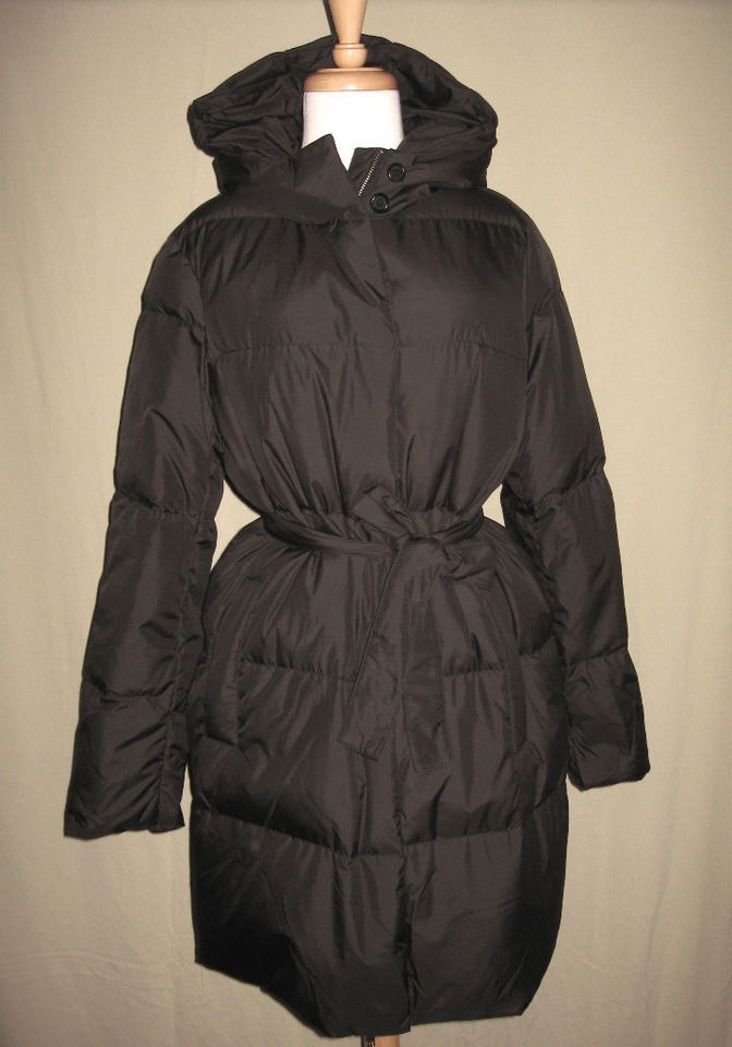 235j crew long belted puffer coat color black size l