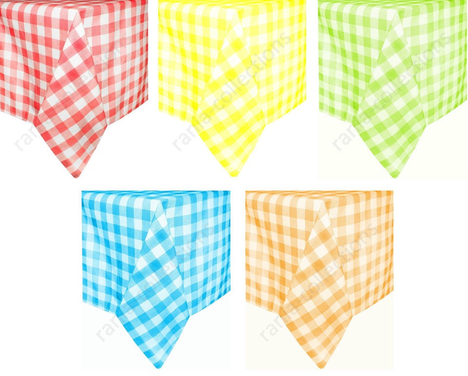 GINGHAM COTTON CHECK TABLE CLOTH COVER RED LIME GREEN ORANGE YELLOW 