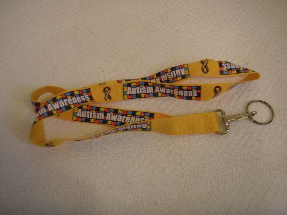 New Autism Awareness Yellow Ribbon Lanyard Keychain for Keys or ID 