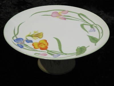 VINTAGE MANN SIGNED FINE CHINA ART NOUVEAU FLORAL PEDISTAL CAKE PLATE