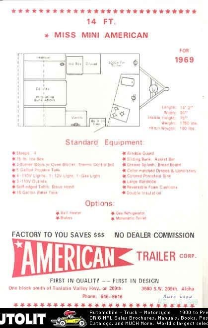 1968 american miss mini travel trailer sales brochure time left