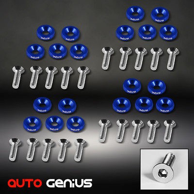 20 PC BLUE BILLET ALUMINUM FENDER CONCAVE WASHER WASHERS w/SCREWS 