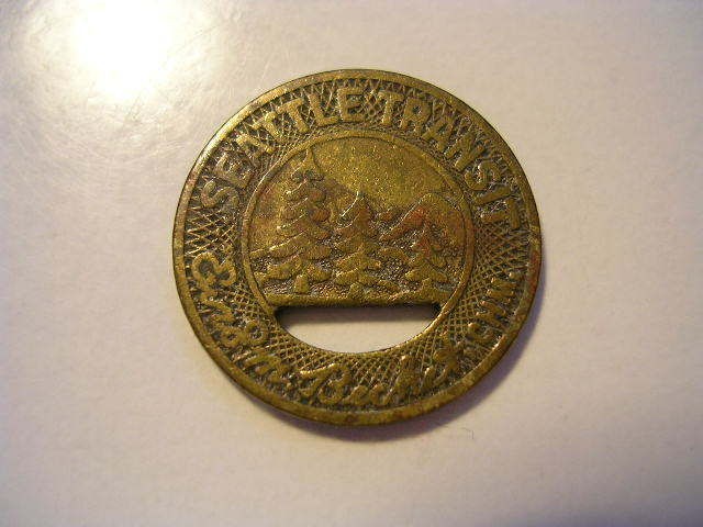 VINTAGE SEATTLE TRANSIT GOOD FOR ONE FARE TRANSIT TOKEN BRASS