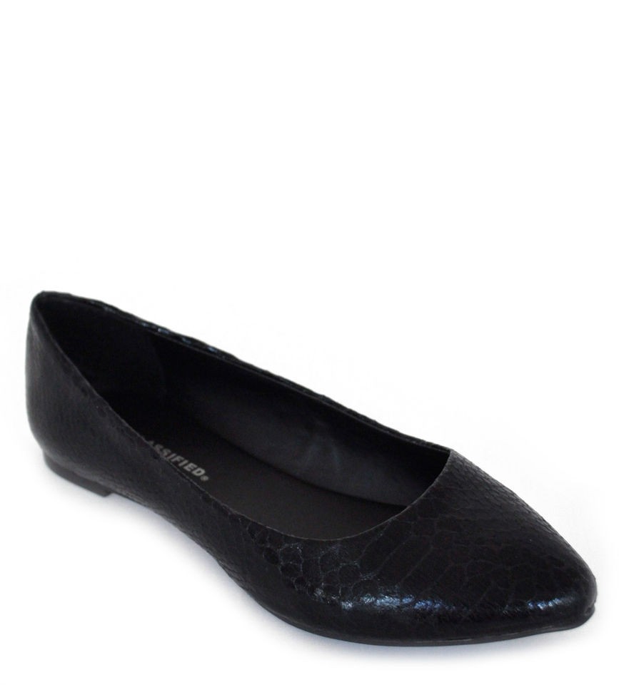 NEW CITY CLASSIFIED SADLER S BLACK SNAKE POINTED TOE SLIP ON FLATS