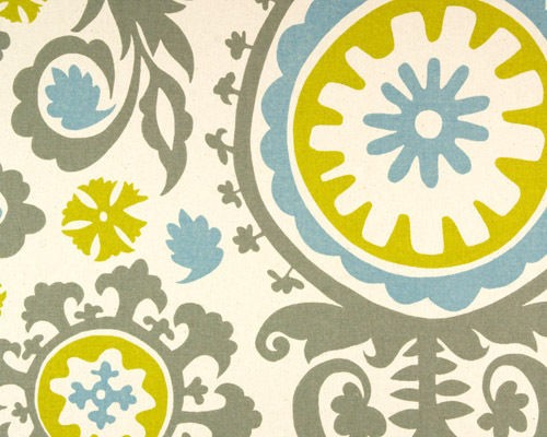 Suzani Fabric / Grey Blue Citrus Suzani Upholstery or Drapery Fabric