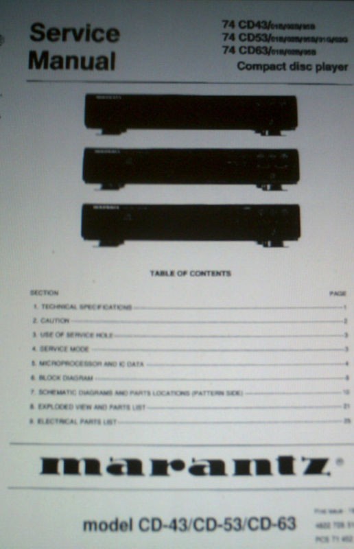 marantz 74 cd43 cd53 cd63 cd player service manual bnd