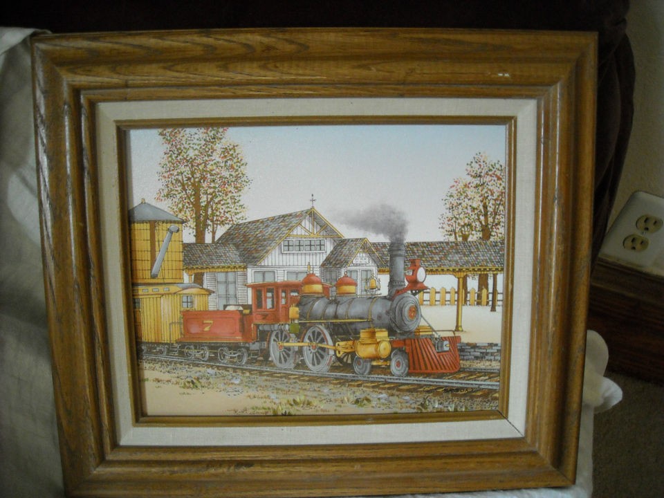   print canvas? painting? train at station by C Carson boy room model