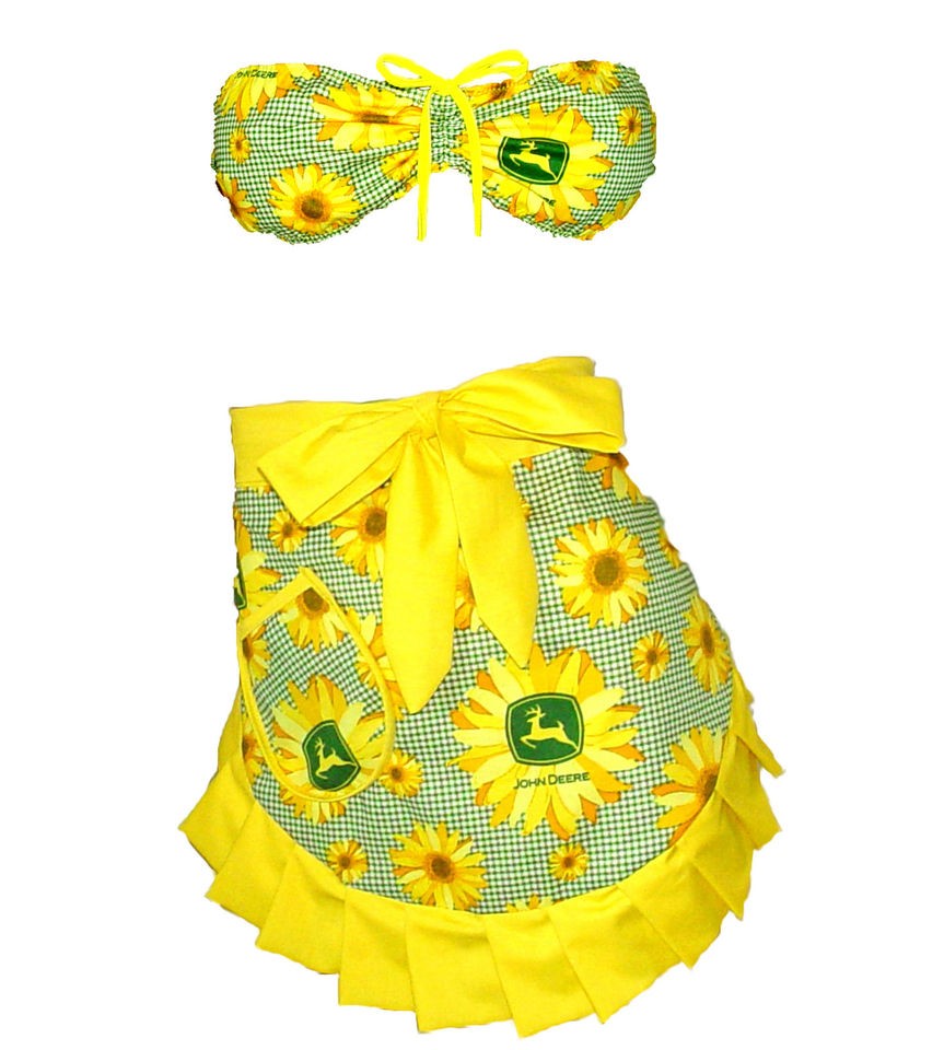 Sexy Flirty Half Apron John Deere Sunflower Print Bandeau Halter Top