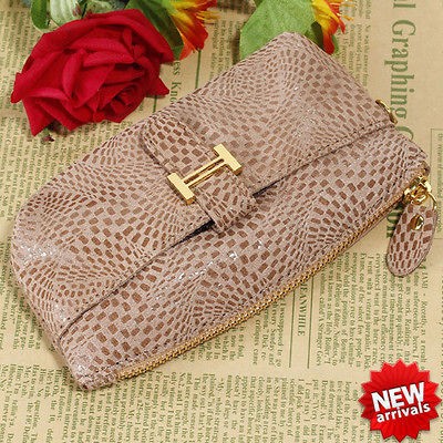 LUXURY GENUINE GRAIN LEATHER H LOCK WOMEN GIRL PURSE CLUTCH WRISTLET 