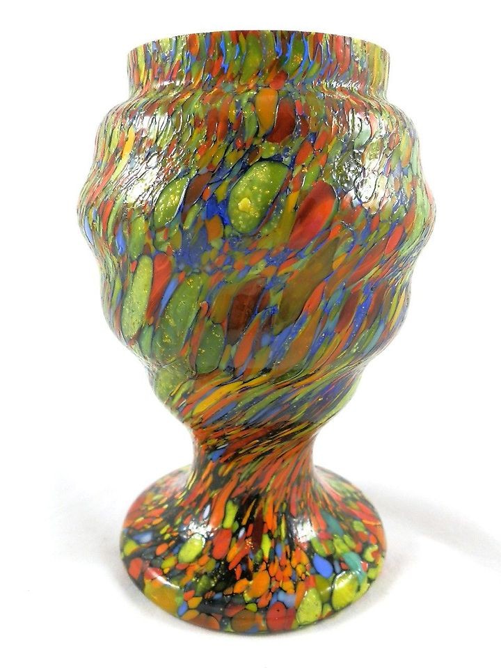 Spatter Mottled Multicolored Czech Glass Vase Chechoslavakian
