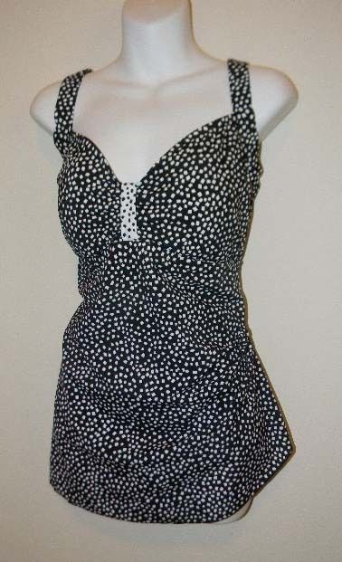 NWT MAXINE OF HOLLYWOOD 1Pc BLACK & White Empire Sarong Swimsuit 18