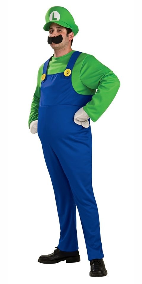 Deluxe Luigi Super Mario Bros Fancy Dress 1980s Game Mens Adult 