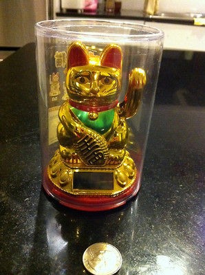 LOT OF 2 Japanese Waving Lucky Cat  (Solar Powered Batteries Not 