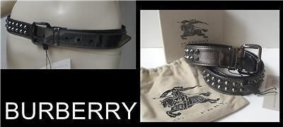 375+ BURBERRY DARK NICKEL LEATHER STUDDED SIGNATURE BELT 36/90 ITALY 