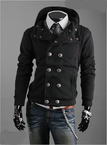 New fashion MENS double breasted hooded jacket coat sweatshirt