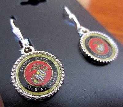   States Marine Corps LOGO SILVER CHARM EARRINGS jewelry USMC Military