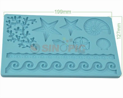 Sea Life/Waves/Starfish/Shell Cake Silicone Fondant & Gum Paste Mold 