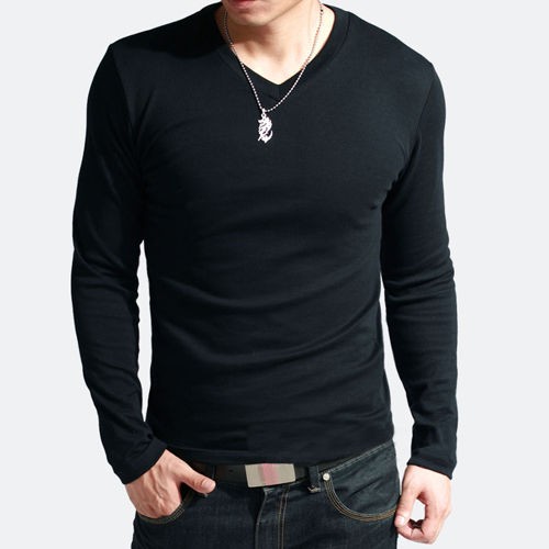 4COLORS Arrival Mens Muscle V Neck Basic Tee Tops Long Sleeve T Shirt 