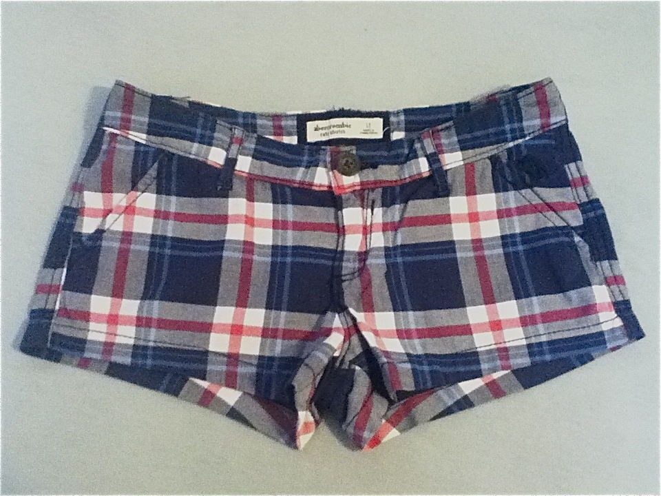 Girls ABERCROMBIE Plaid Cute Stretch Shorts Navy Pink Size 12 EUC