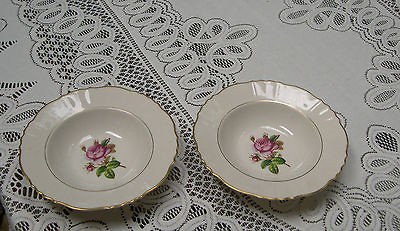 FEDERAL SHAPE SYRACUSE CHINA SOUP BOWLS ^ ROSALIE ^ ROSES & GOLD