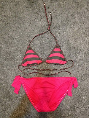 Mossimo Xhilaration Swim Suit Bikini New Reversible Stripe Dot Top S 