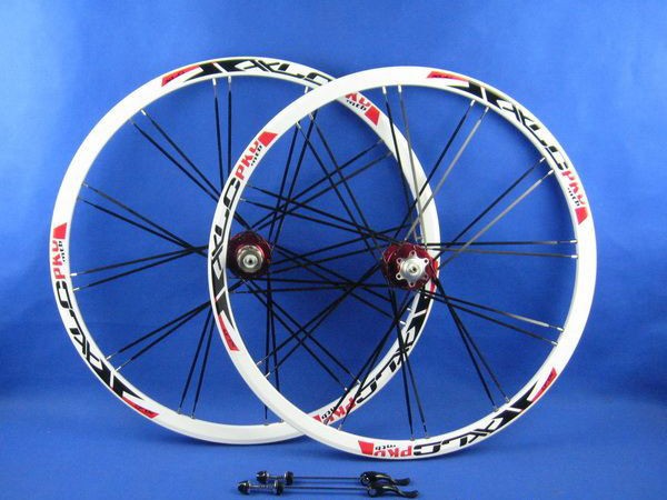 New RLC White Rims MTB Wheelset Sealed Bearing Red Hubs Bladed Spokes 