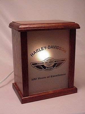   Motorcycles 100th Anniversary Etched Glass Light Box Oak Crafted