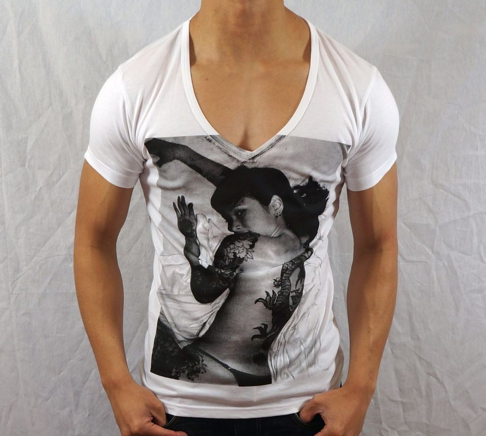 Mens DEEP V NECK death DRAGON slim fit fashion T SHIRTS zero by 