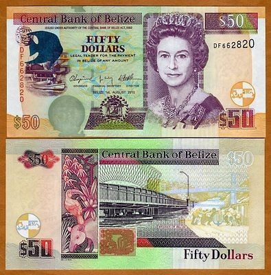 belize 50 dollars 2010 qeii p 70 new new date