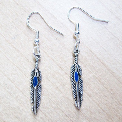   Lot Vintage Silver Native American Western Turquoise Feather Earrings