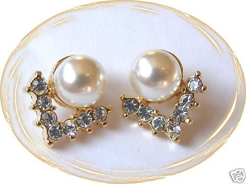 BRIDAL PIERRE CARDIN GOLD PEARL CRYSTAL GEM V EARRINGS FREE UK POST