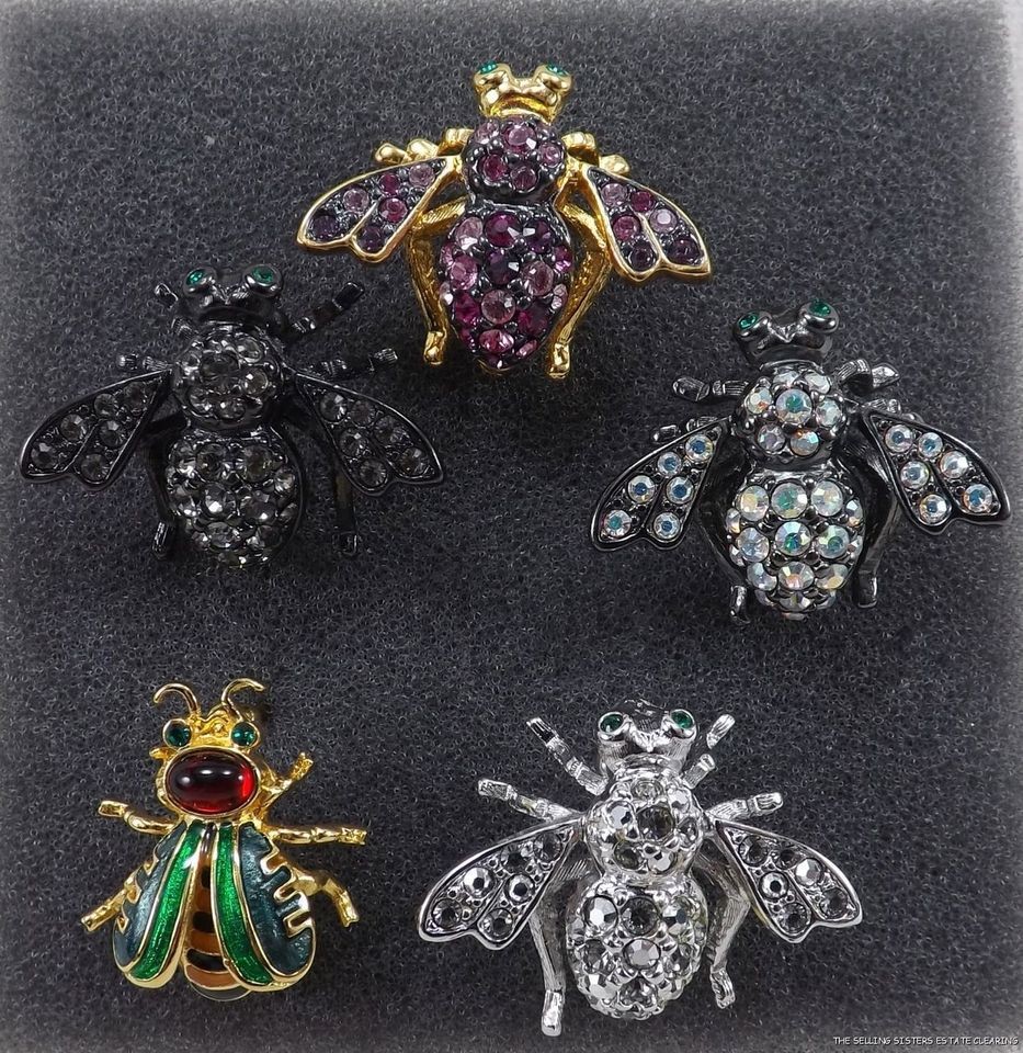   RIVERS CLASSICS COLLECTION 5 LOT OF BUG INSECT PIN BROOCHES RHINESTON