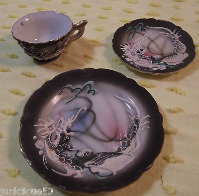 Decorative Miniature Tea Cup + Saucer + Plate 3 PC Japan Vintage 