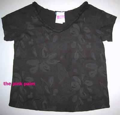 FRESH PRODUCE Truffle Brown 2X Tahitian Flower Ruffle V Neck Top $54 