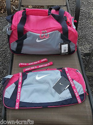   Gym Duffle Bag New Hot Pink & Purple + 2 Nike Just Do It Headbands