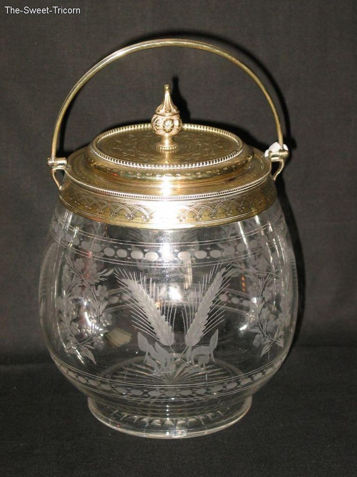 victorian silver mounted glass biscuit barrel from australia time left