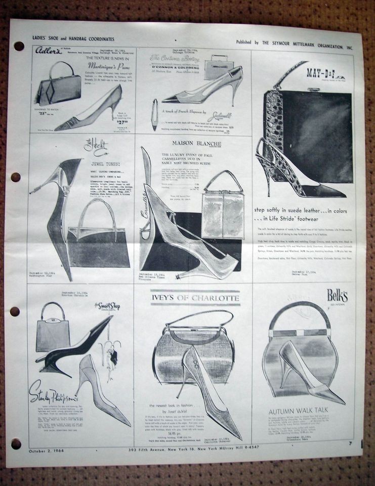 Original 1964 Shoe Fashion Advertising Sheet Handbags & Shoes Belks 