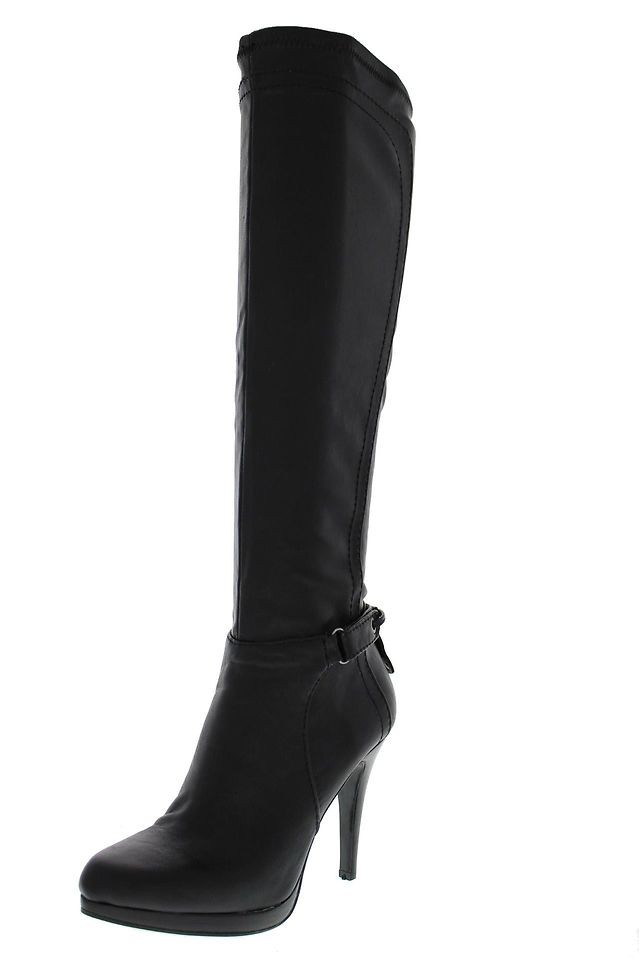 Nine West NEW Bizzy Bee Black Pleather Knee High Boots Platform Heels 