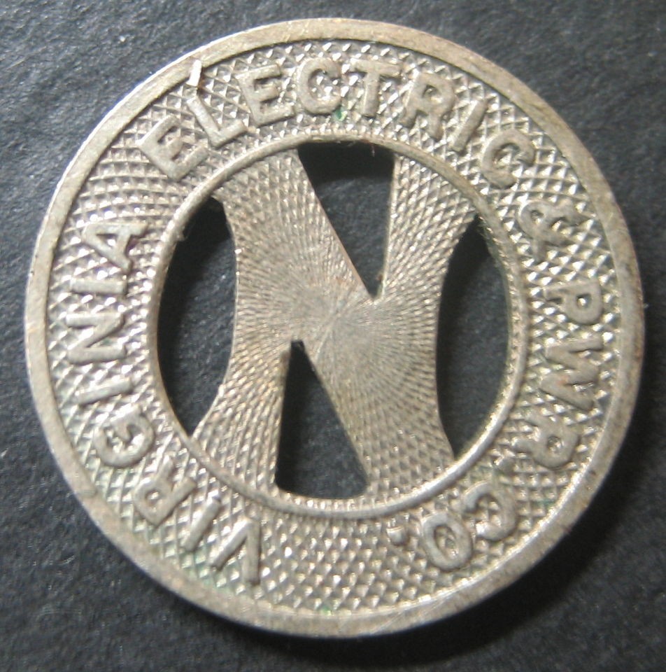 Virginia Electric & Power Co. One Fare Transit Token   Norfolk 