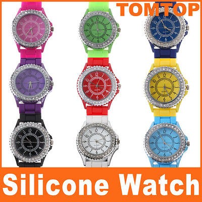 Stylish Jelly Crystal Silicone Watch Sports Unisex Quartz WristWatches 